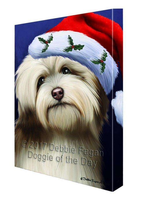 Christmas Happy Holidays Havanese Dog Portrait Head With Hat Print on Canvas Wall Art CVS1107