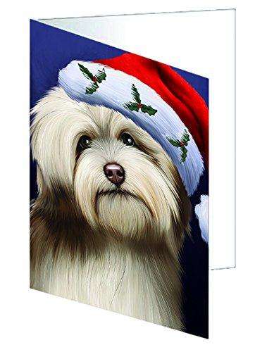 Christmas Happy Holidays Havanese Dog Wearing Santa Hat Portrait Head Handmade Artwork Assorted Pets Greeting Cards and Note Cards with Envelopes for All Occasions and Holiday Seasons GCD1670
