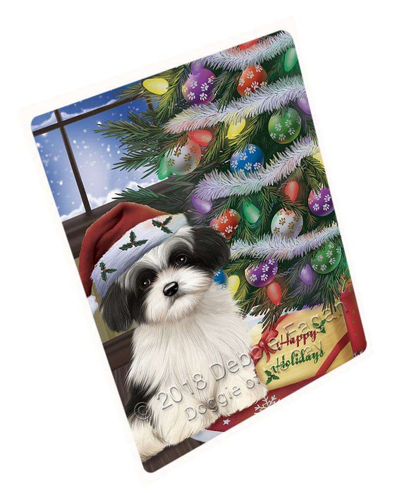 Christmas Happy Holidays Havanese Dog with Tree and Presents Blanket BLNKT101856