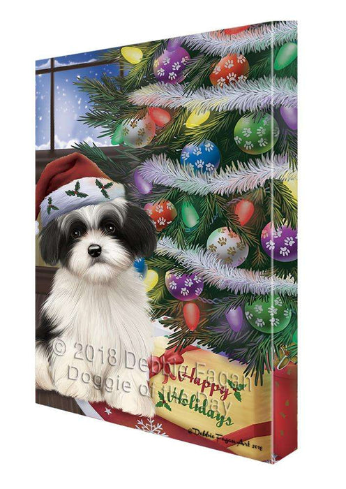 Christmas Happy Holidays Havanese Dog with Tree and Presents Canvas Print Wall Art Décor CVS102365