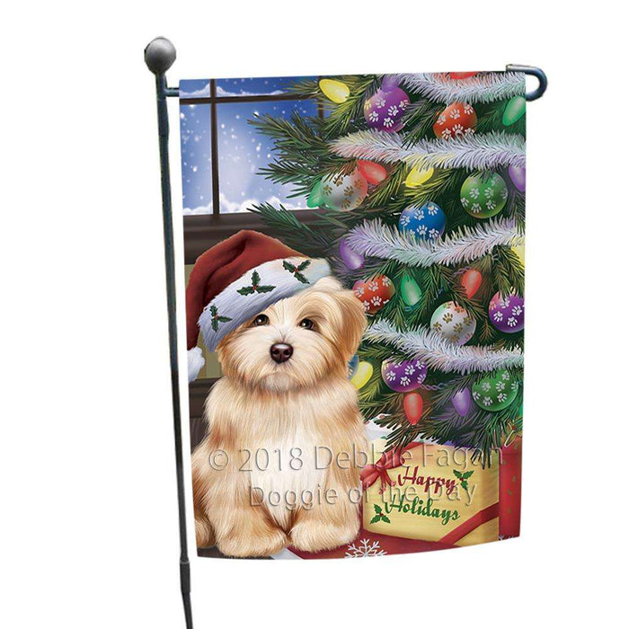Christmas Happy Holidays Havanese Dog with Tree and Presents Garden Flag GFLG53896
