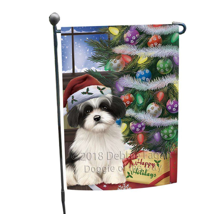 Christmas Happy Holidays Havanese Dog with Tree and Presents Garden Flag GFLG53897