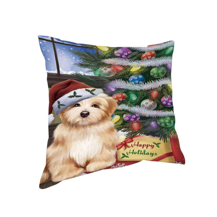 Christmas Happy Holidays Havanese Dog with Tree and Presents Pillow PIL71960