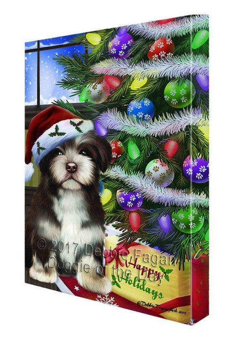Christmas Happy Holidays Havanese Dog with Tree and Presents Print on Canvas Wall Art CVS000