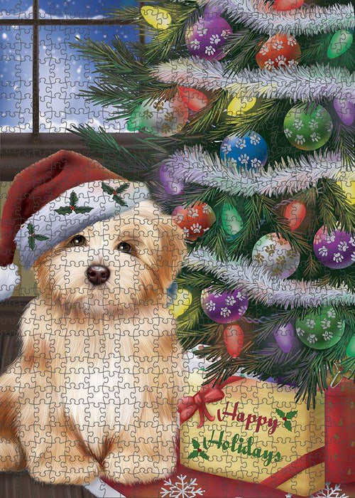 Christmas Happy Holidays Havanese Dog with Tree and Presents Puzzle with Photo Tin PUZL82492