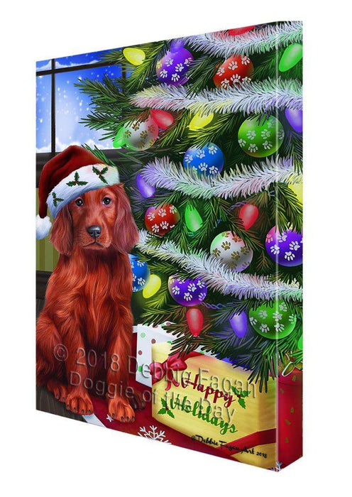 Christmas Happy Holidays Irish Setter Dog with Tree and Presents Canvas Print Wall Art Décor CVS98999