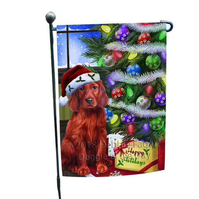 Christmas Happy Holidays Irish Setter Dog with Tree and Presents Garden Flag GFLG53523