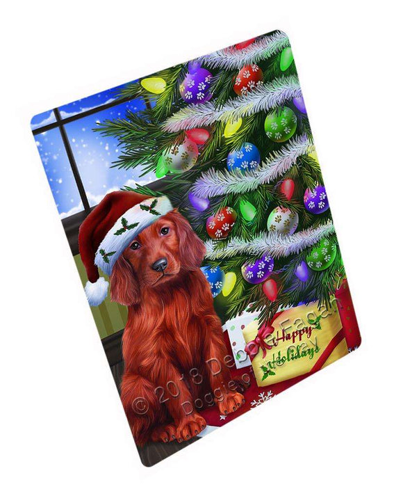 Christmas Happy Holidays Irish Setter Dog with Tree and Presents Large Refrigerator / Dishwasher Magnet RMAG81648