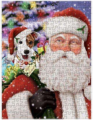 Christmas Happy Holidays Jack Russell Dog with Tree and Presents Puzzle with Photo Tin