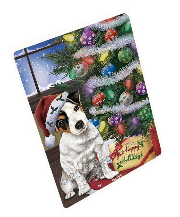 Christmas Happy Holidays Jack Russell Terrier Dog with Tree and Presents Blanket BLNKT101865