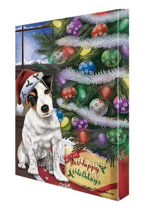 Christmas Happy Holidays Jack Russell Terrier Dog with Tree and Presents Canvas Print Wall Art Décor CVS102374