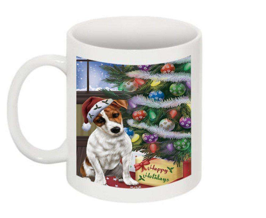 Christmas Happy Holidays Jack Russell Terrier Dog with Tree and Presents Mug CMG0062