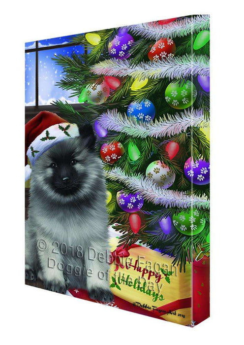 Christmas Happy Holidays Keeshond Dog with Tree and Presents Canvas Print Wall Art Décor CVS99008