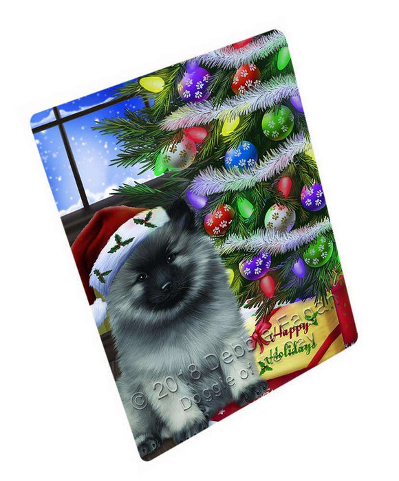 Christmas Happy Holidays Keeshond Dog with Tree and Presents Cutting Board C64830
