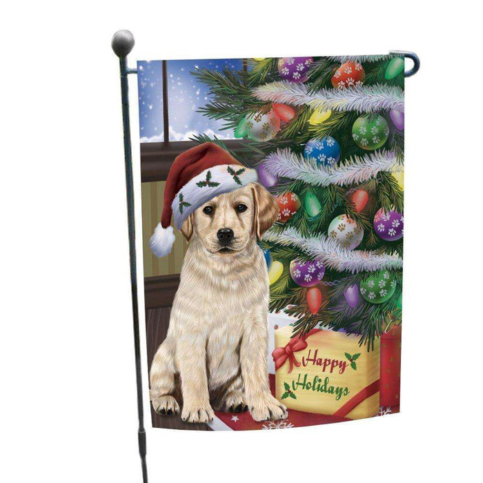 Christmas Happy Holidays Labrador Dog with Tree and Presents Garden Flag