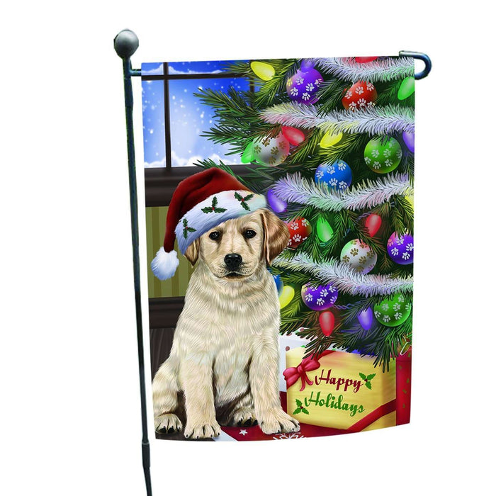 Christmas Happy Holidays Labrador Dog with Tree and Presents Garden Flag