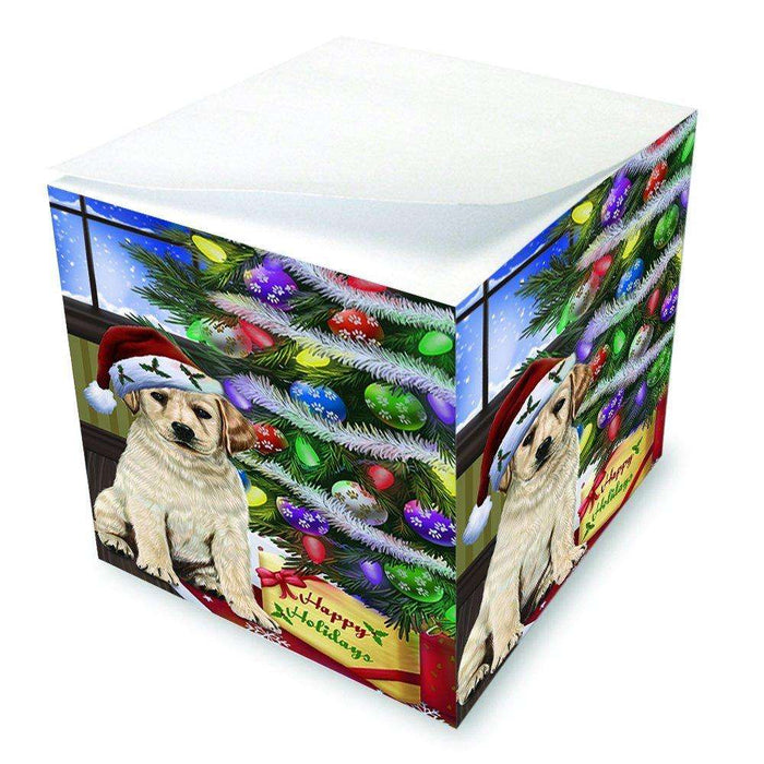 Christmas Happy Holidays Labrador Dog with Tree and Presents Note Cube D065