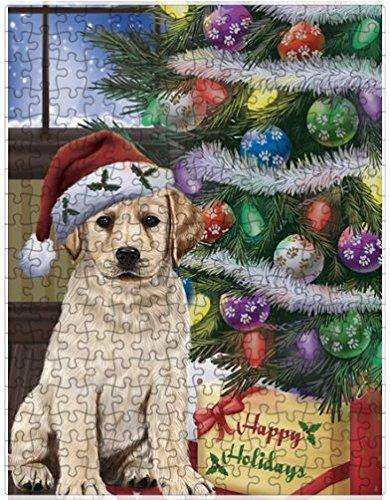 Christmas Happy Holidays Labrador Dog with Tree and Presents Puzzle with Photo Tin (551 pc.)