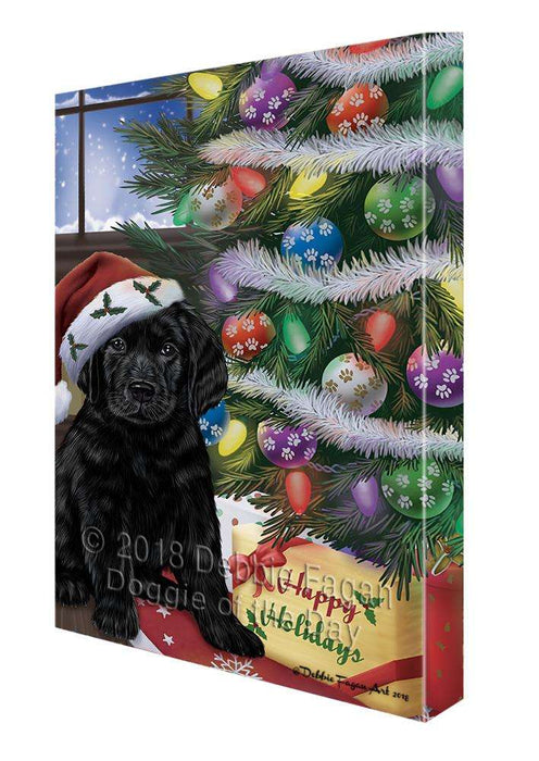 Christmas Happy Holidays Labrador Retriever Dog with Tree and Presents Canvas Print Wall Art Décor CVS102383
