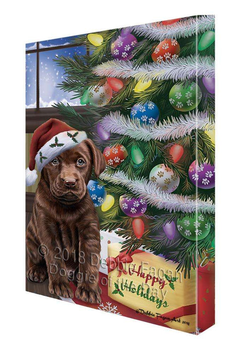Christmas Happy Holidays Labrador Retriever Dog with Tree and Presents Canvas Print Wall Art Décor CVS102392