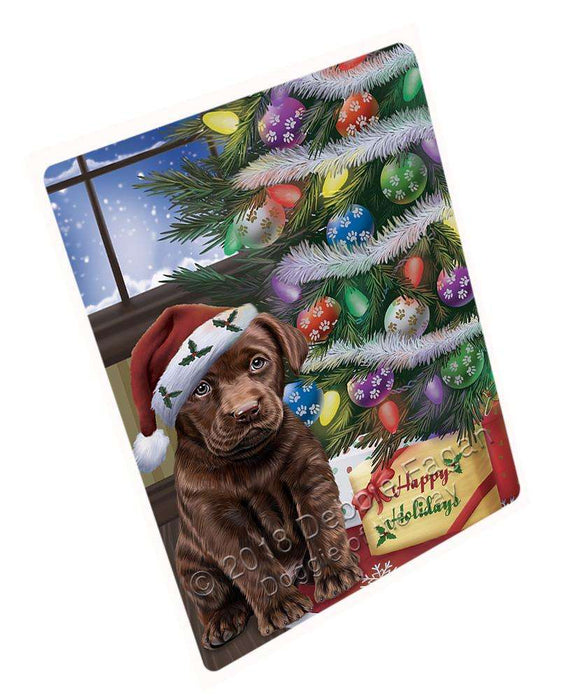Christmas Happy Holidays Labrador Retriever Dog with Tree and Presents Cutting Board C65958