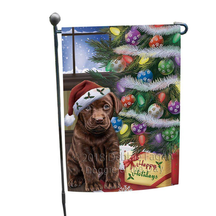 Christmas Happy Holidays Labrador Retriever Dog with Tree and Presents Garden Flag GFLG53900