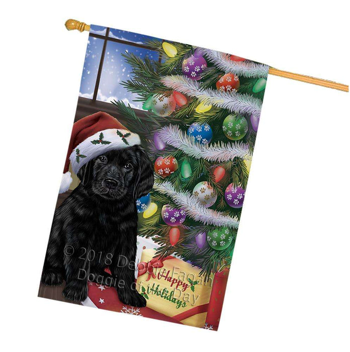 Christmas Happy Holidays Labrador Retriever Dog with Tree and Presents House Flag FLG54035