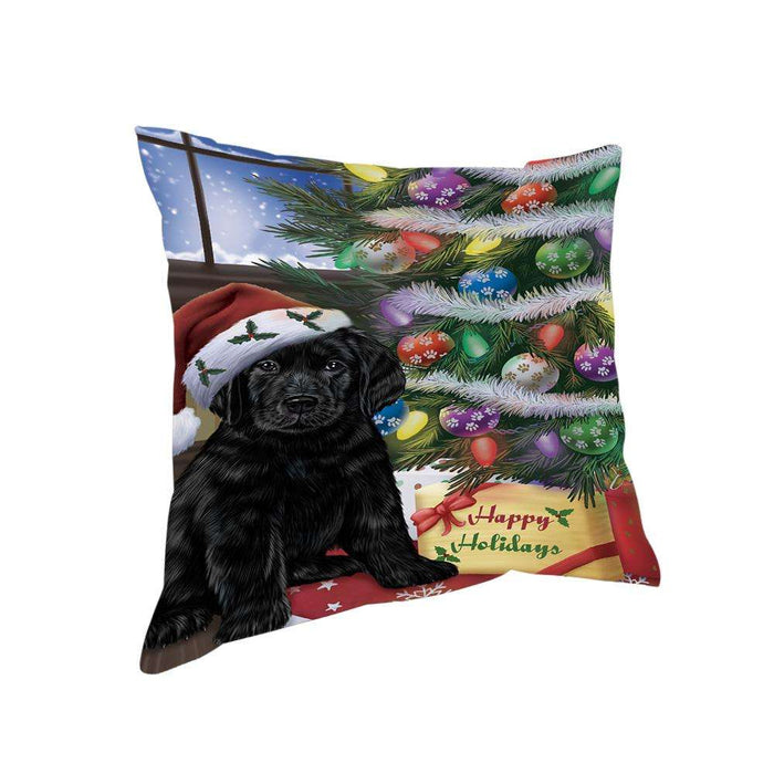 Christmas Happy Holidays Labrador Retriever Dog with Tree and Presents Pillow PIL71972