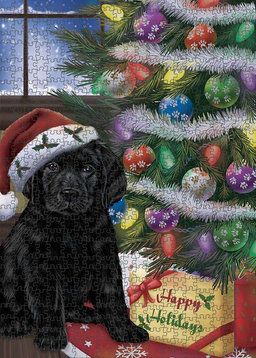 Christmas Happy Holidays Labrador Retriever Dog with Tree and Presents Puzzle with Photo Tin PUZL82504
