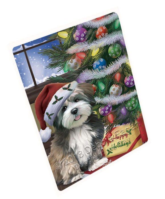 Christmas Happy Holidays Lhasa Apso Dog with Tree and Presents Blanket BLNKT101901