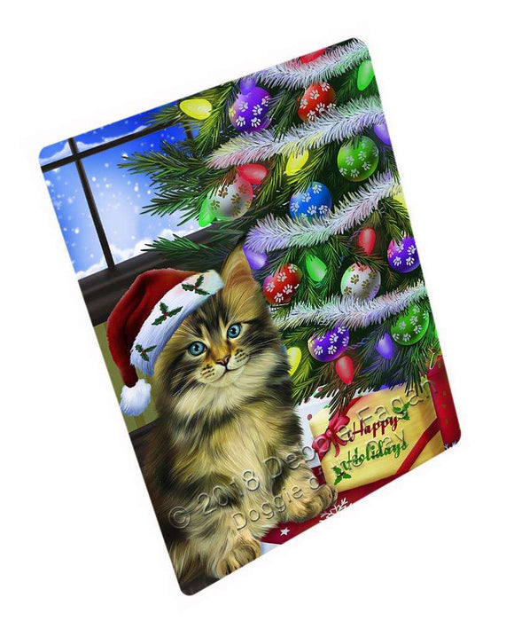 Christmas Happy Holidays Maine Coon Cat with Tree and Presents Cutting Board C64833