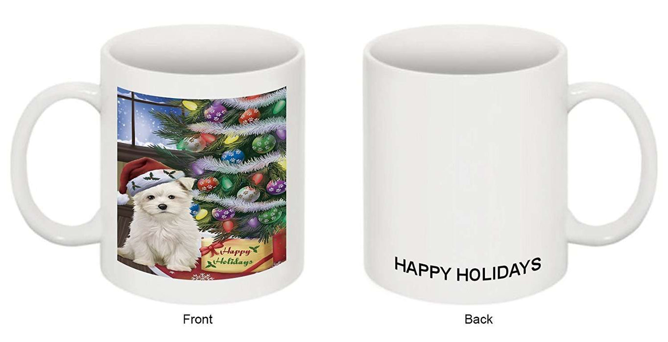 Christmas Happy Holidays Maltese Dog with Tree and Presents Mug