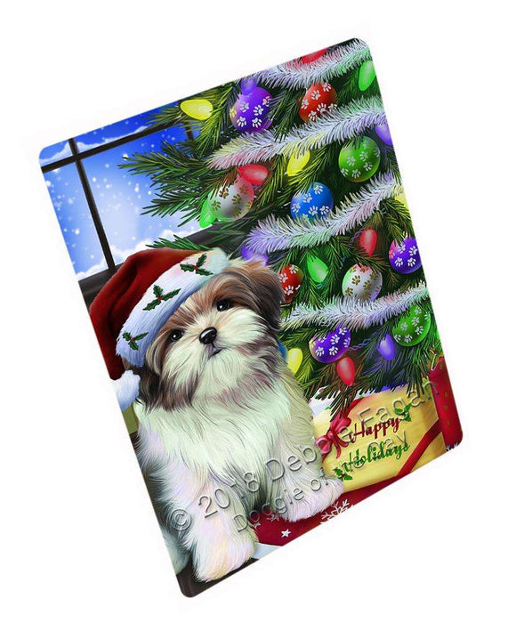 Christmas Happy Holidays Malti Tzu Dog with Tree and Presents Blanket BLNKT98562