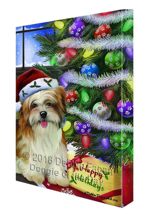 Christmas Happy Holidays Malti Tzu Dog with Tree and Presents Canvas Print Wall Art Décor CVS99062