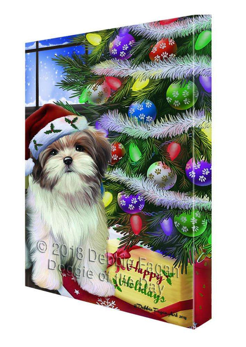 Christmas Happy Holidays Malti Tzu Dog with Tree and Presents Canvas Print Wall Art Décor CVS99071