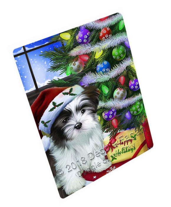 Christmas Happy Holidays Malti Tzu Dog with Tree and Presents Cutting Board C64842
