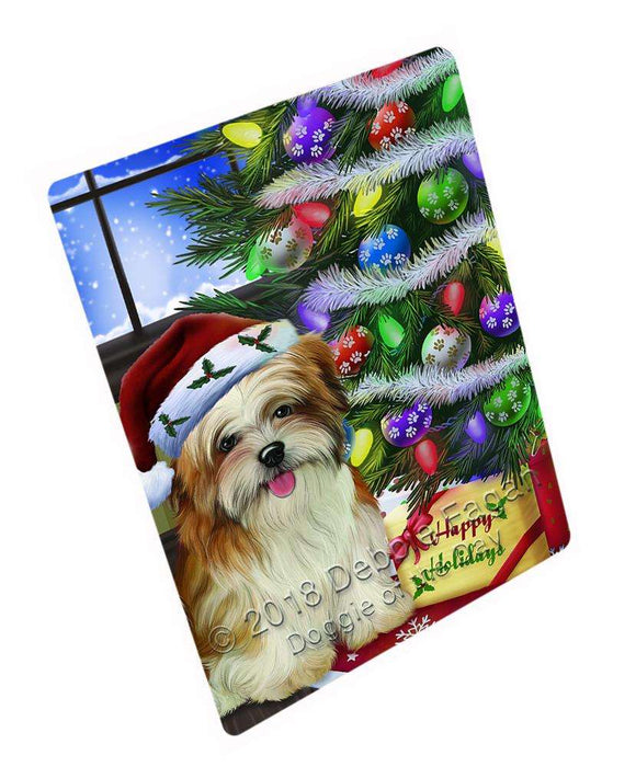 Christmas Happy Holidays Malti Tzu Dog with Tree and Presents Cutting Board C64848