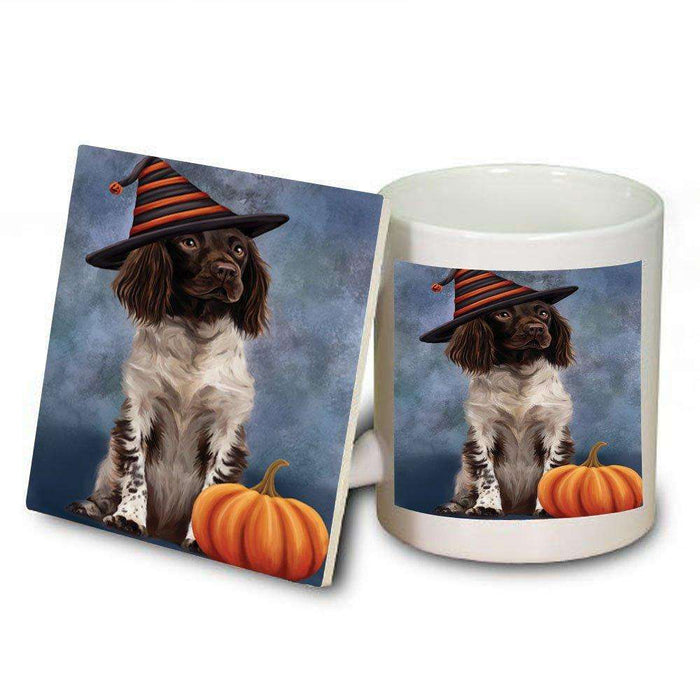 Christmas Happy Holidays Munsterlander Dog Wearing Witch Hat Mug and Coaster Set MUC0067