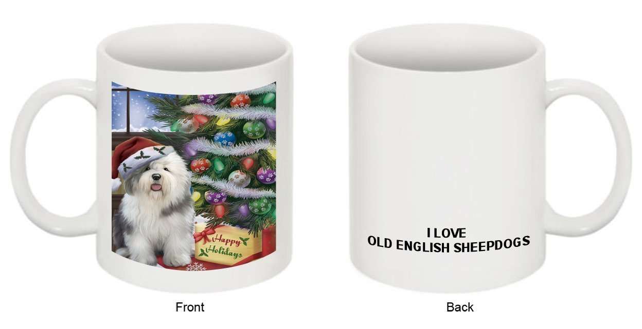 Christmas Happy Holidays Old English Sheepdog with Tree and Presents Mug CMG0103
