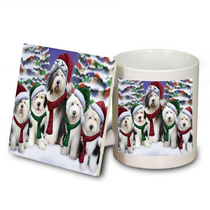 Christmas Happy Holidays Old English Sheepdogs Family Portrait Mug and Coaster Set MUC0019