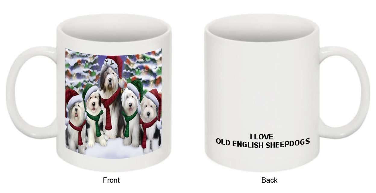 Christmas Happy Holidays Old English Sheepdogs Family Portrait Mug CMG0107