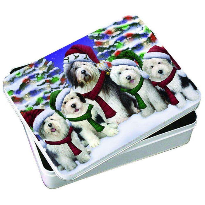 Christmas Happy Holidays Old English Sheepdogs Family Portrait Photo Storage Tin PTIN0019