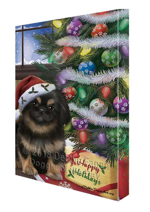 Christmas Happy Holidays Pekingese Dog with Tree and Presents Canvas Print Wall Art Décor CVS102428