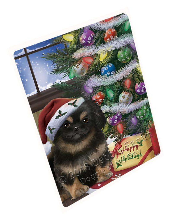 Christmas Happy Holidays Pekingese Dog with Tree and Presents Large Refrigerator / Dishwasher Magnet RMAG83934
