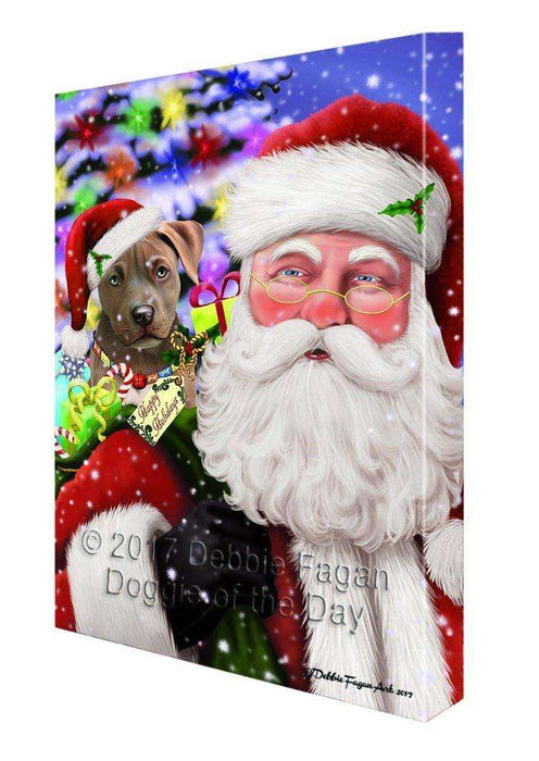 Christmas Happy Holidays Pit Bull Dog with Santa and Presents Print on Canvas Wall Art CVS1161