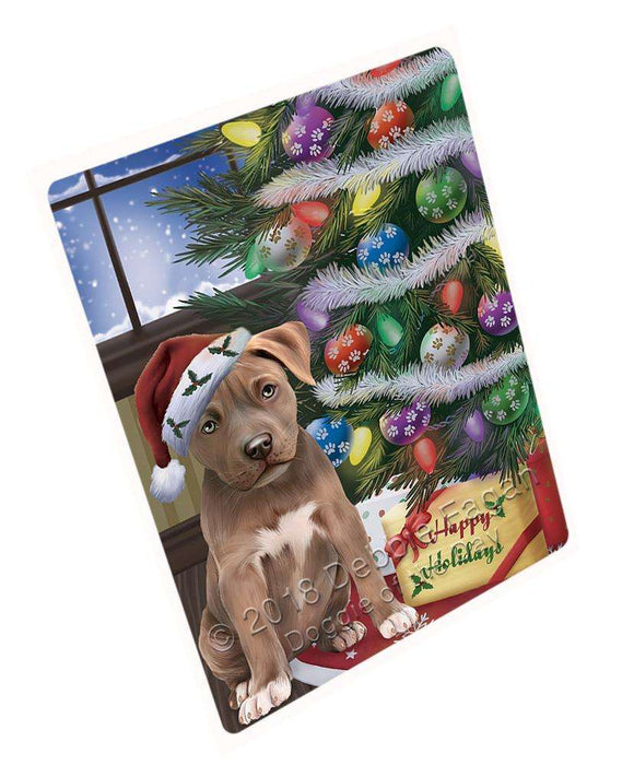 Christmas Happy Holidays Pit Bull Dog with Tree and Presents Blanket BLNKT101928