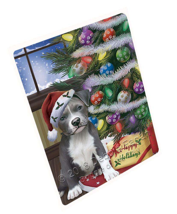 Christmas Happy Holidays Pit Bull Dog with Tree and Presents Blanket BLNKT101937