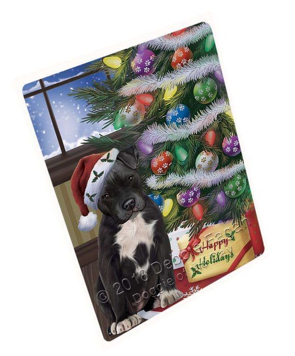 Christmas Happy Holidays Pit Bull Dog with Tree and Presents Blanket BLNKT101946
