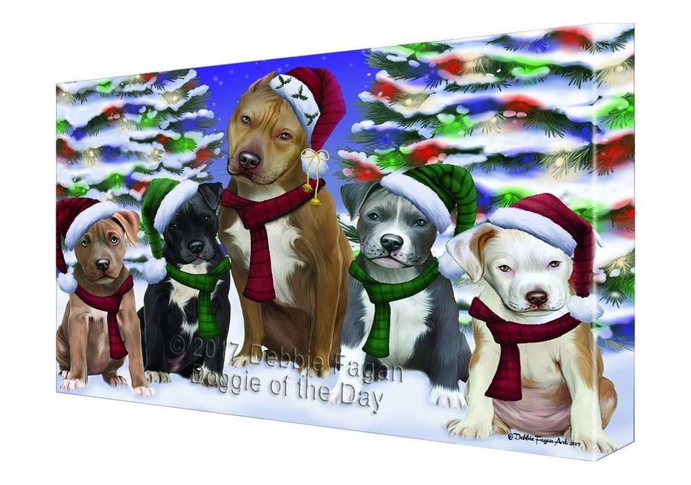 Christmas Happy Holidays Pit Bull Family Portraits Print on Canvas Wall Art CVS054