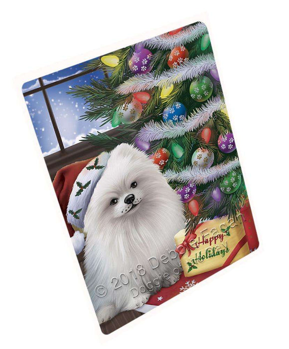 Christmas Happy Holidays Pomeranian Dog with Tree and Presents Large Refrigerator / Dishwasher Magnet RMAG83964